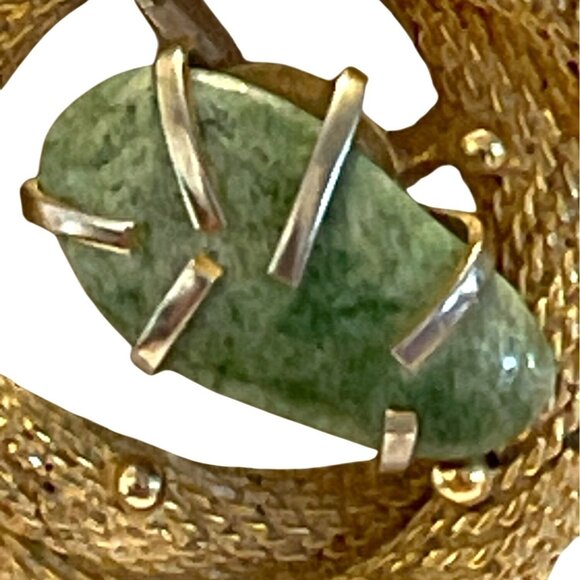 BSK Vintage Pin Textured Twisted Rope Knot Gold-Tone Brooch Green Stone Agate - Picture 4 of 9